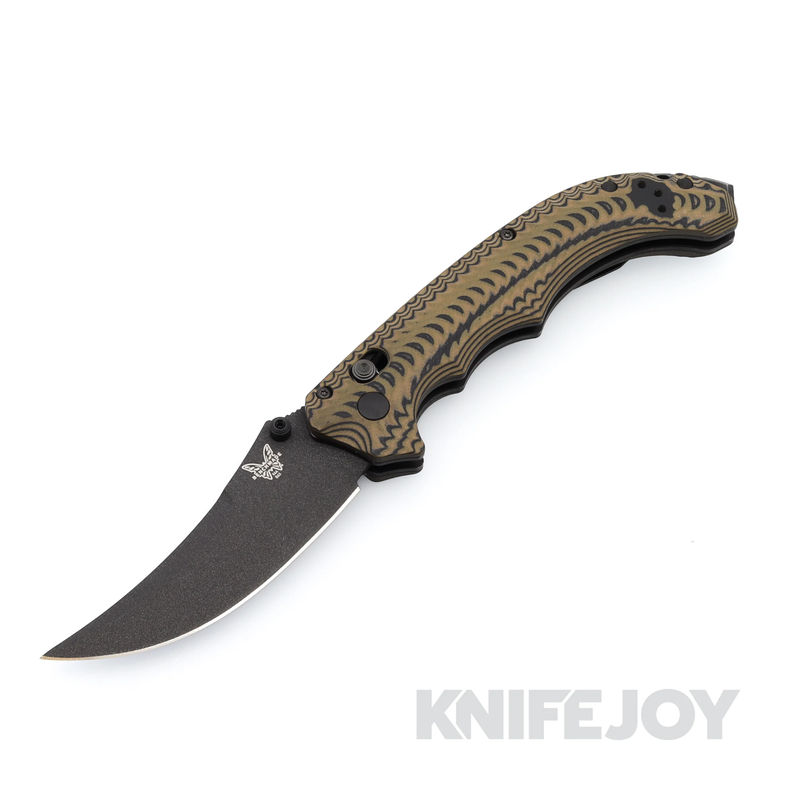 Benchmade 865BK-01 Mini Bedlam Black S90V Scimitar Blade with Black / Coyote / OD G10 Handle