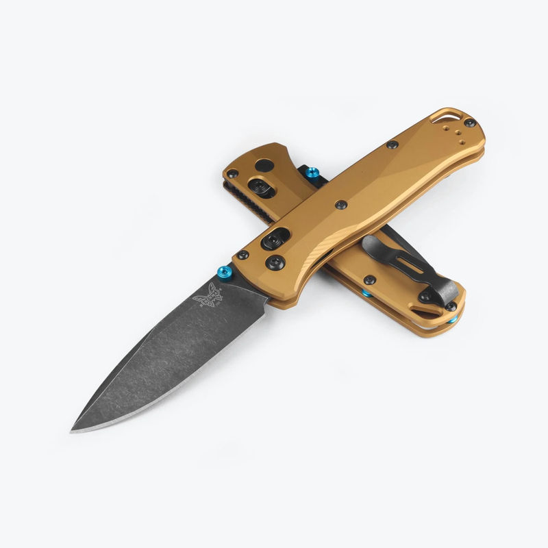 Benchmade 535BK-07 Limited Bugout AXIS Lock Knife Drop Point M390 DLC Battlewash Blade with Burnt Brass Anodized Aluminum Handles