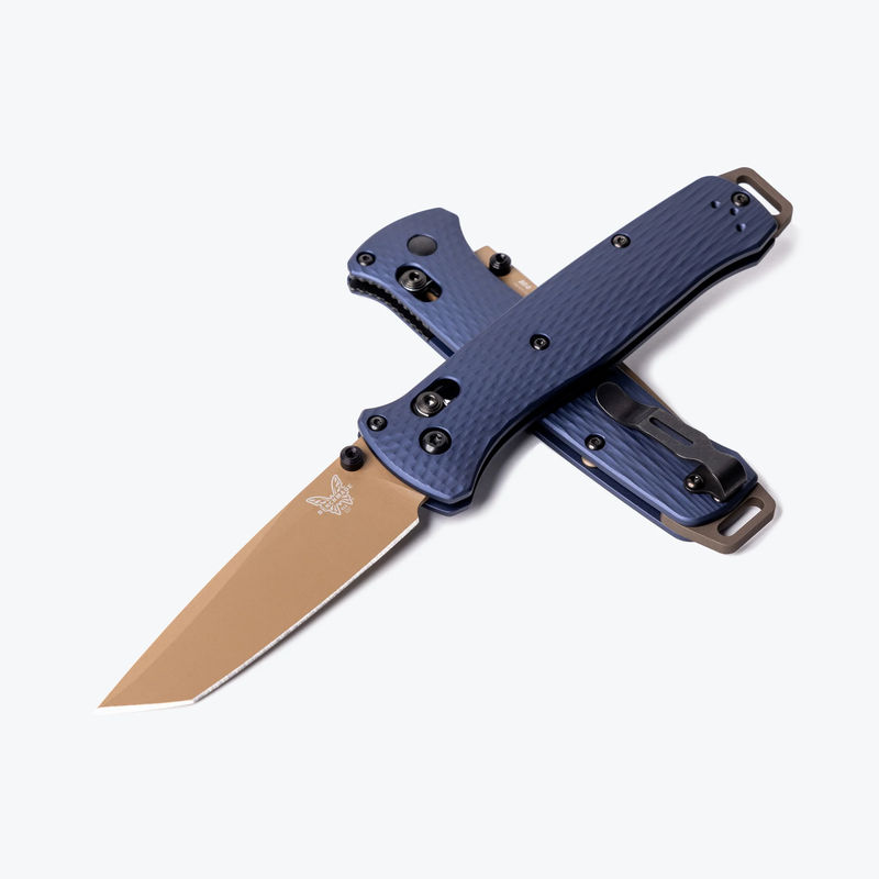 Benchmade Bailout 537FE-02 Bailout AXIS Lock Folder CPM-M4 Flat Dark Earth Tanto Plain Blade with Crater Blue Aluminum Handles
