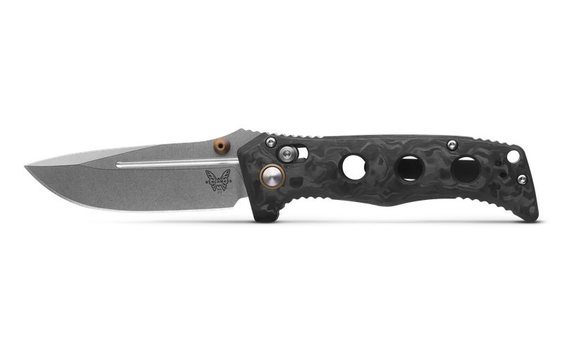 Benchmade Mini Adamas 273-03 AXIS Lock Shane Sibert Folder Magnacut Satin Plain Blade with Marbled Carbon Fiber Handles