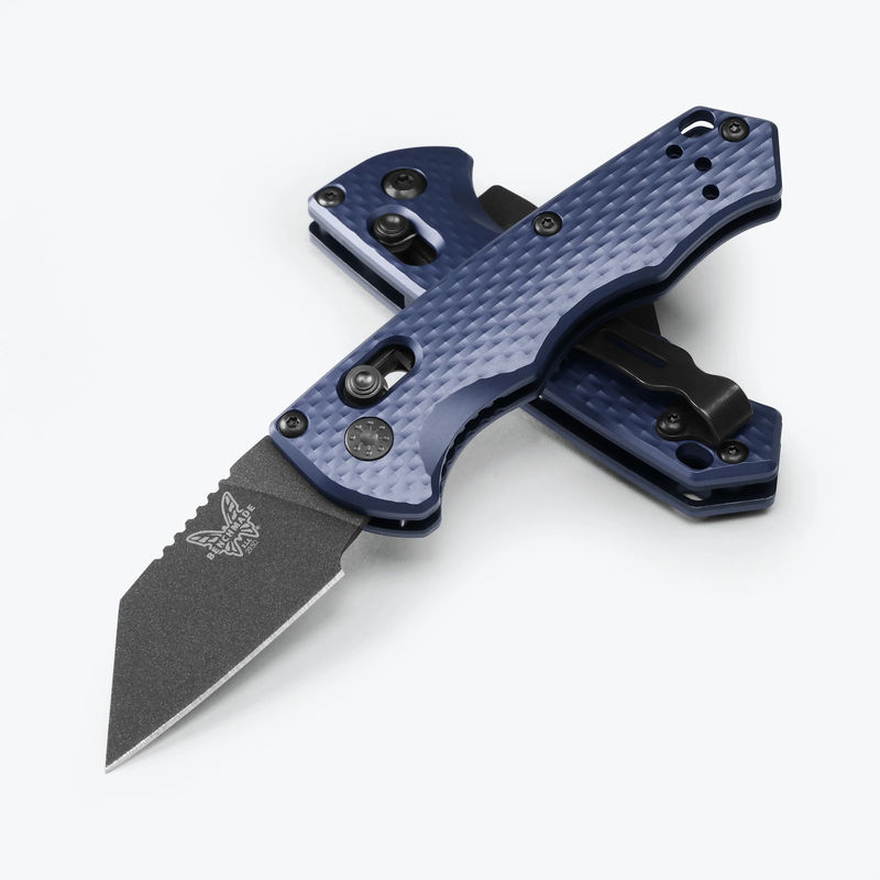 Benchmade 2950BK Partial Auto Full Immunity AXIS Lock Knife CPM-M4 Cobalt Black Wharncliffe Blade with Crater Blue Anodized Aluminum Handles