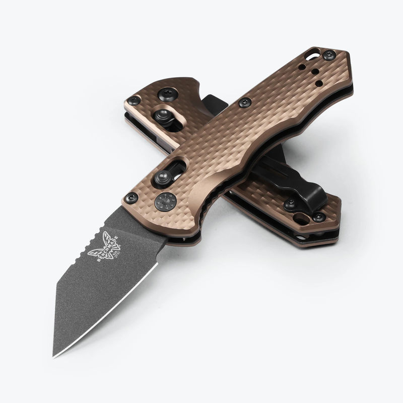 Benchmade 2950BK-1 Partial Auto Full Immunity AXIS Lock Knife CPM-M4 Cobalt Black Wharncliffe Blade with Flat Dark Earth Anodized Aluminum Handles