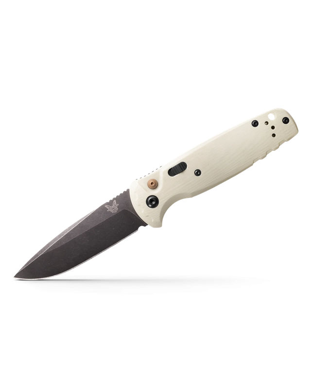 Benchmade 4300BK-03 CLA Auto Knife CPM-Magnacut Black DLC Battlewash Plain Blade with Ivory G10 Handles