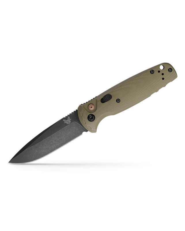 Benchmade 4300BK-02 CLA Auto Knife CPM-Magnacut Black DLC Battlewash Plain Blade with OD Green G10 Handles