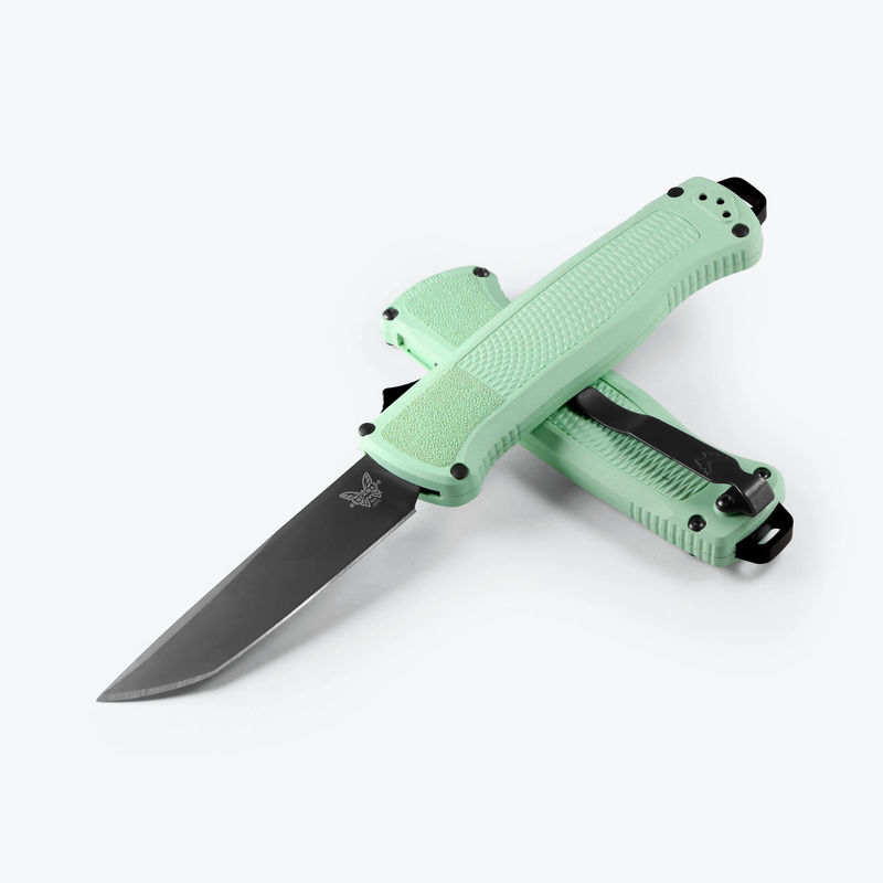 Benchmade 5370BK-03 OTF Shootout Auto CPM-CruWear Black DLC Finish Tanto Blade with Sea Foam Grivory Handles
