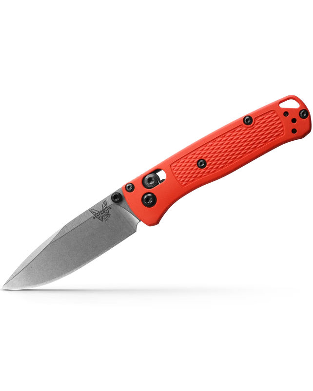 Benchmade 533-04 Mini Bugout Ultra Light Weight Drop Point Satin Blade with Mesa Red Grivory Handles