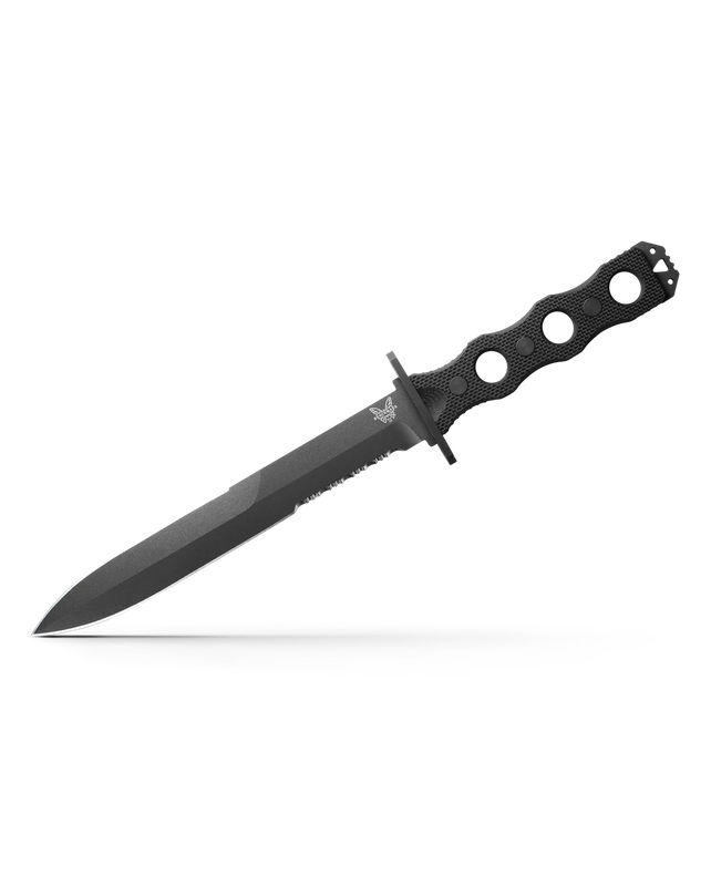Benchmade 185SBK SOCP Fixed Blade Double Edge Serrated Dagger 3V Cobalt Black Blade with Black G10 Handles