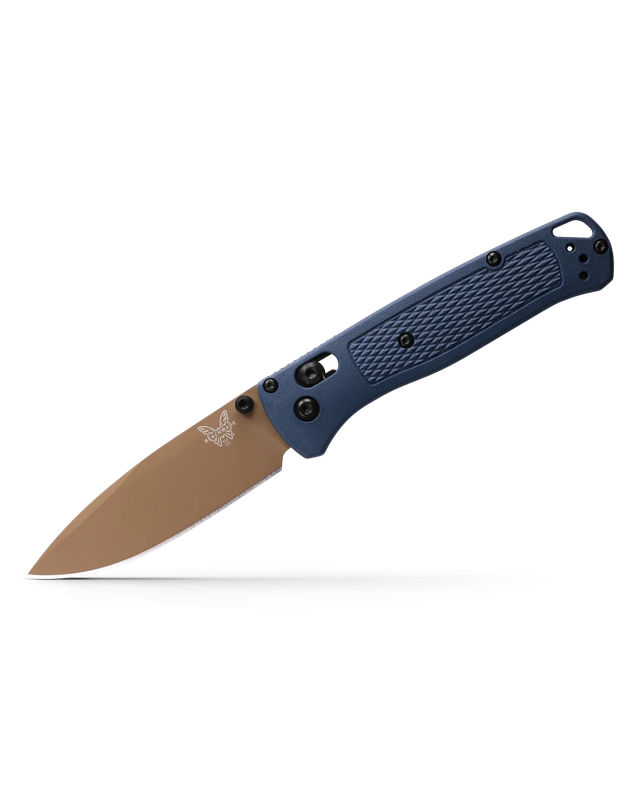 Benchmade 535FE-05 Limited Bugout AXIS Lock Knife Drop Point Plain Flat Dark Earth Cerakote Blade with Crater Blue Grivory Handles