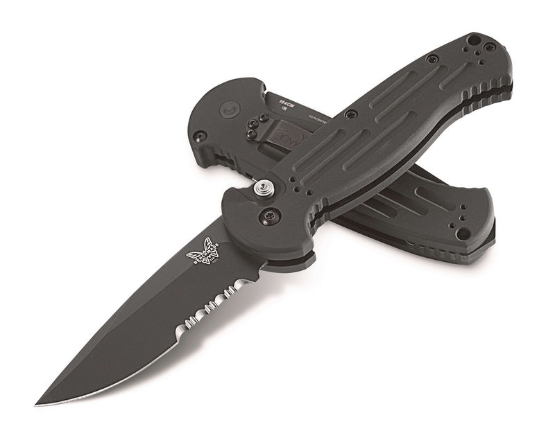 Benchmade AFO-II 9051SBK Auto Knife Partially Serrated Coated Blade with Black Aluminum Handles