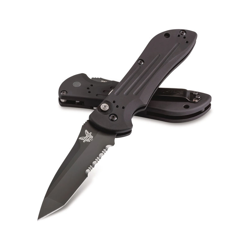 Benchmade 9101SBK Stryker Automatic Opening Coated Serrated Blade with Black Aluminum Handles