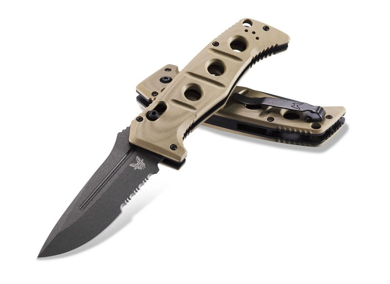 Benchmade 2750SGY-3 Adamas Automatic Knife Desert Tan G-10 (3.8" Gray Serr)