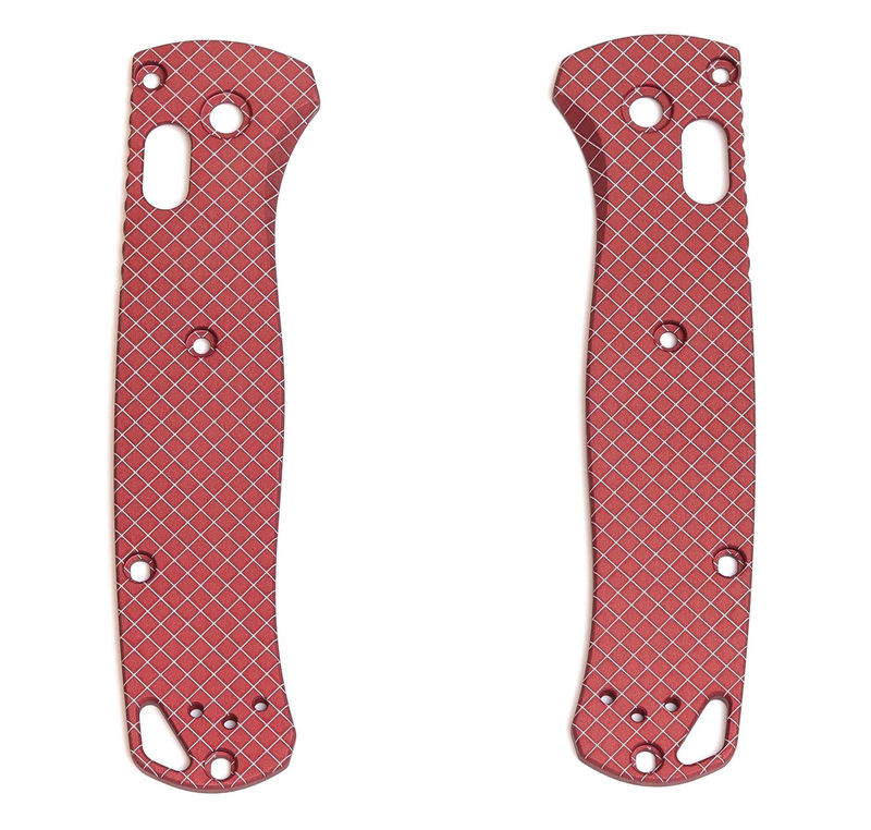 AWT Benchmade Bugout Scales Brick Red Cross Hatch Aluminum with Lanyard and Type III Hard Coat