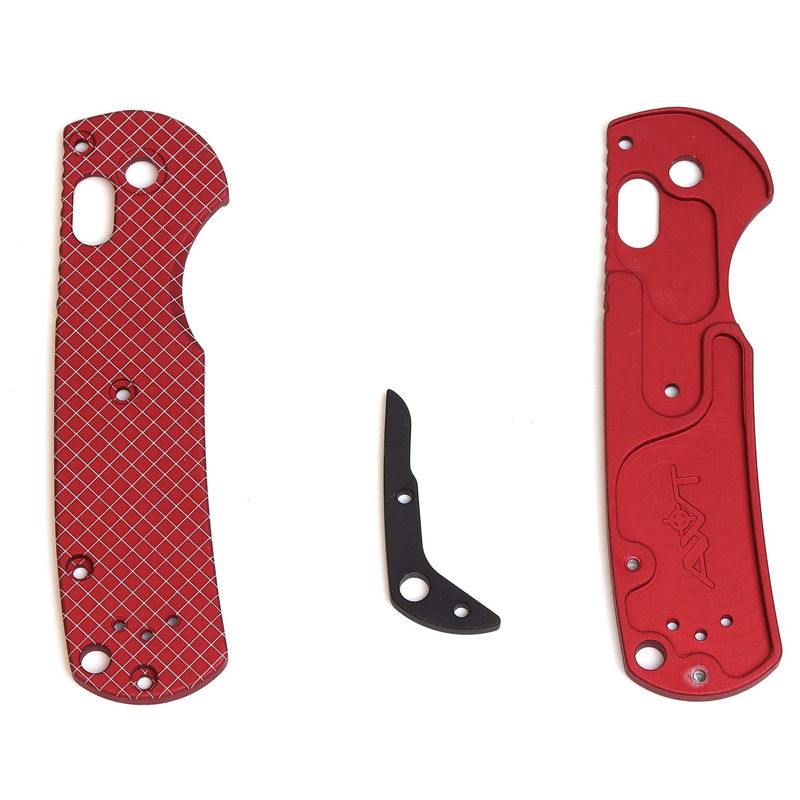 AWT Benchmade Mini Freek Grip Kit Weathered Red Cross Hatch with Black Backspacer/ Black Hardware