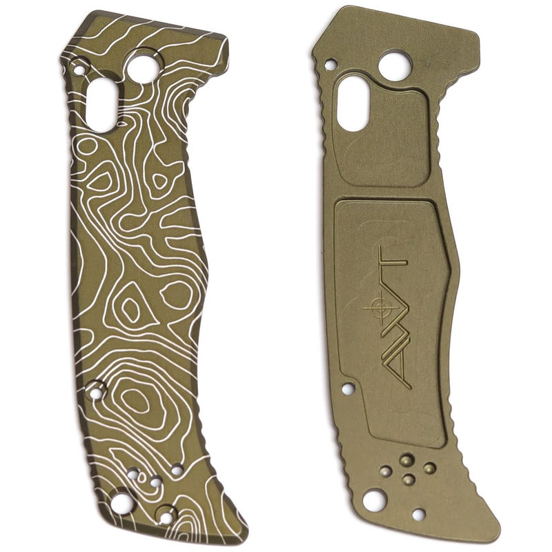 AWT Benchmade Mini Adamas Replacement Scales Smooth Topo Map Surface OD Green- Type III Hard Coat
