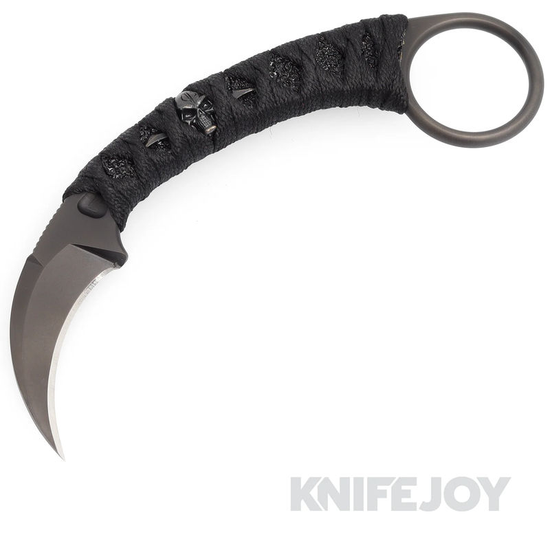 Bastinelli Knives/ Creations PiKa Fixed Blade Karambit Black PVD Hawkbill Blade with Custom Black Tsukamaki Handle Wrap