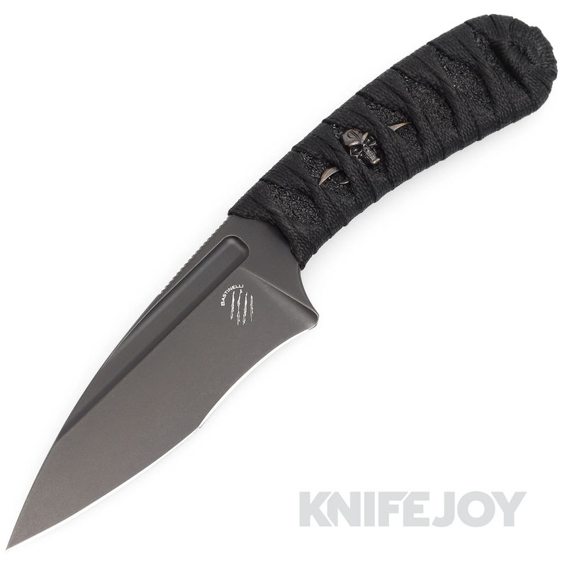 Bastinelli Knives/ Creations SIN Fixed Blade Black Stonewashed Blade with Black Custom Tsukamaki Wrapped Cord Handle