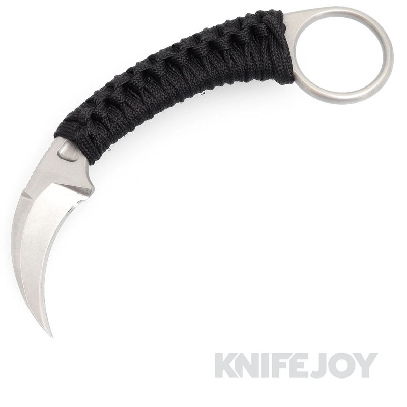 Bastinelli Knives/ Creations PiKa Fixed Blade Karambit Stonewash Hawkbill Blade with Custom Black Cobra Handle Wrap