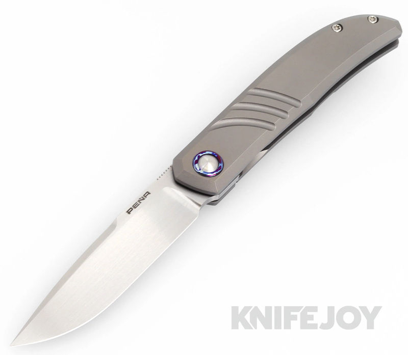 Enrique Pena Custom Rio Grande Front Flipper Plain Satin Blade with Titanium Scales/ Dark Mokuti Clip and Spacer