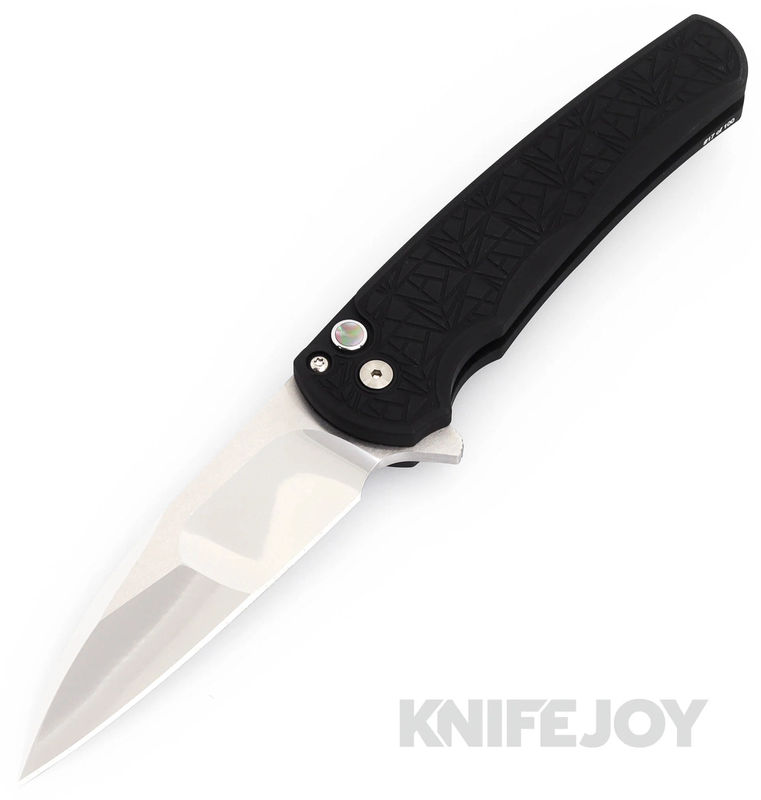 Pro-tech Knives PTMALIBU-ATL24.001 Malibu Flipper Custom.001 Irie Ground Mirror Wharncliffe Blade with Black Nexus 25th Anniversary Textured Handles/Pearl Button