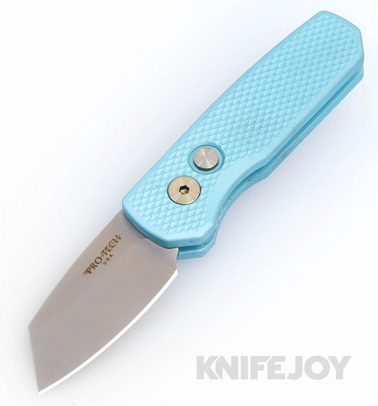 Pro-tech Knives PTR5405-T.BLUE Auto Runt 5 Reverse Tanto Stonewash Magnacut Blade with Tiffany Blue Textured Handles