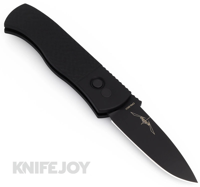 Pro-tech Knives E7A06-LH-20CV Emerson CQC7 Left Handed Auto DLC Black 20CV Blade with Black Textured Aluminum Handles