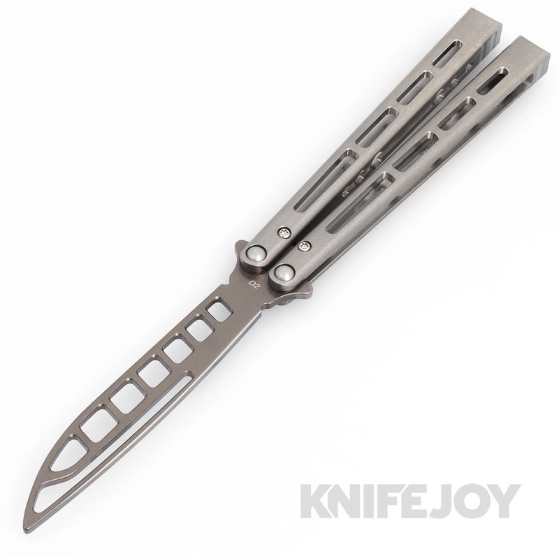 EPS Knives 101t Butterfly Balisong Knife Weehawk Plain Blade with Brushed Titanium Handles
