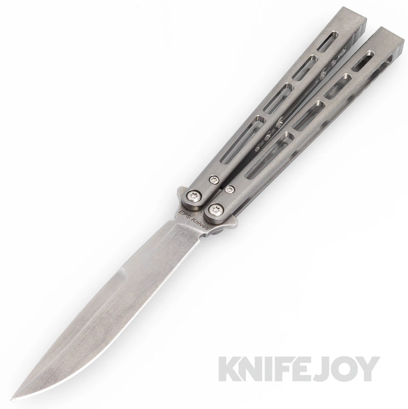 EPS Knives 101ti Butterfly Balisong Knife Weehawk Plain Blade with Tumbled Titanium Handles