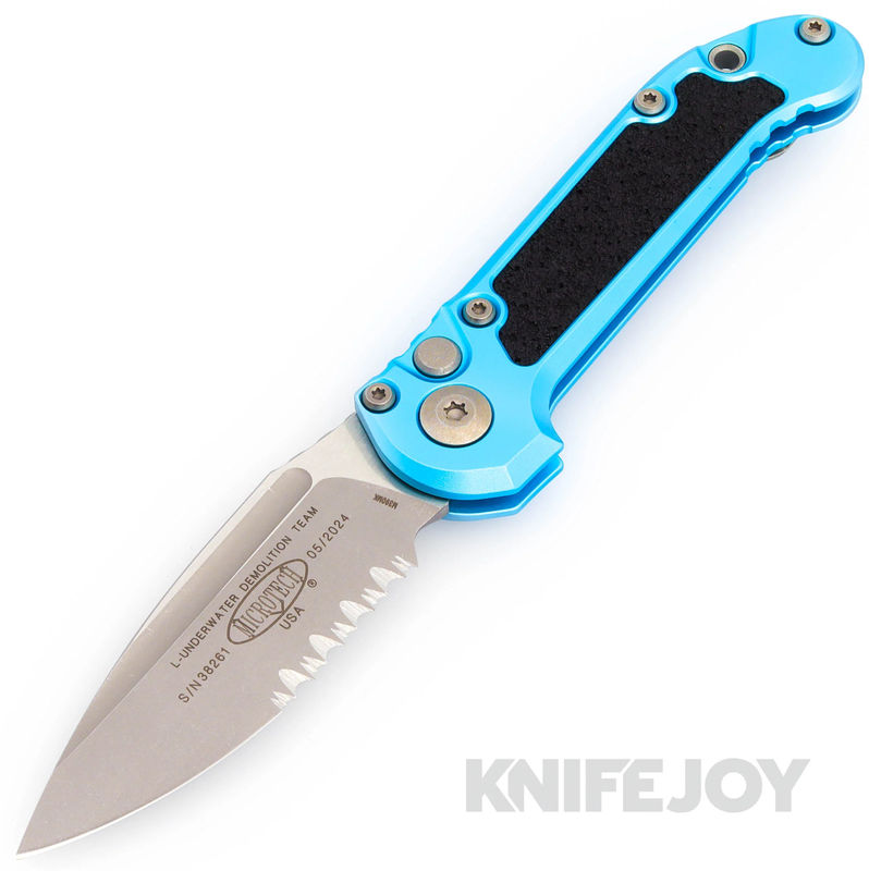 MICROTECH 1135-11APTQ Auto L.U.D.T. GEN III Auto Tanto Edge Apocalyptic Partially Serrated Blade with Turquoise Aluminum Handles