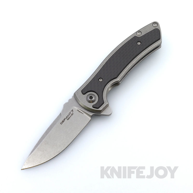 Les George Defiant 7 Hyrax with Stonewash Magnacut Blade and Titanium Handle with Carbon Fiber Inlay