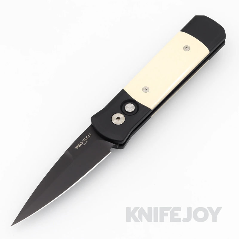 Pro-tech Knives 752 GODSON Auto Tuxedo Black Handle with Ivory Micarta and Black Blade