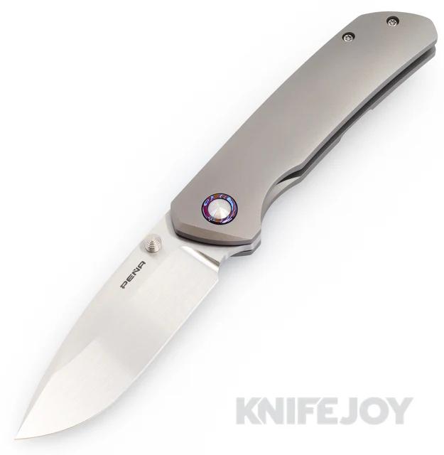 Enrique Pena Custom "La Sofia" Flipper Plain Satin Blade with Titanium Scales/ Mokuti Clip and Collar