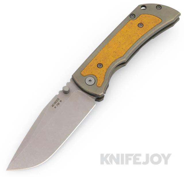 McNees Knives PM Mac2 3.5"- Gen2 Magnacut Blade and Natural Micarta Inlay/ Atomic Green Bronze Titanium Handle