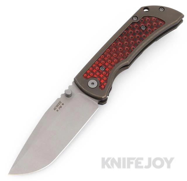 McNees Knives PM Mac2 3.5"- Gen2 Magnacut Blade and Red G10 Inlay/ Atomic Bronze Titanium Handle