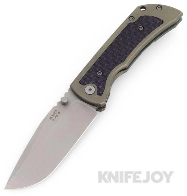 McNees Knives PM Mac2 3.5"- Gen2 Magnacut Blade and Purple/Black G10 Inlay/ Atomic Green Bronze Titanium Handle