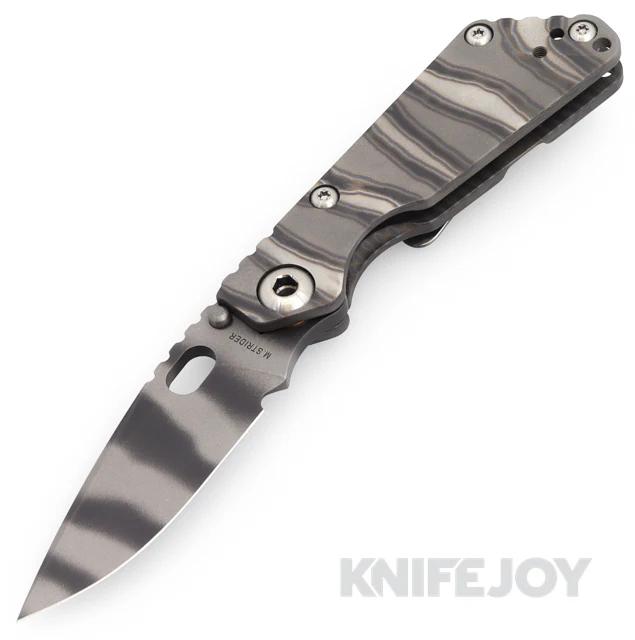 Mick Strider Custom Knives JVA Tiger Striped Blade with DSS Titanium Handles