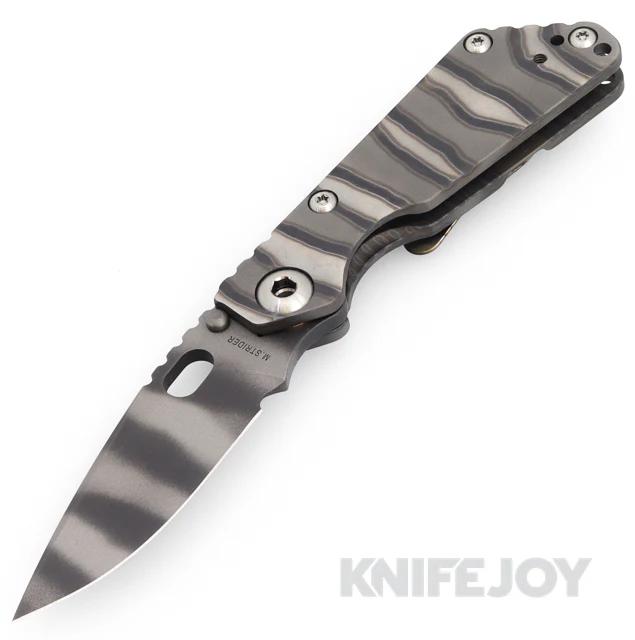 Mick Strider Custom Knives JVA Tiger Striped Blade with DSS Titanium Handles