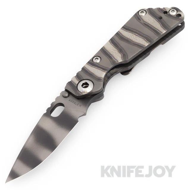 Mick Strider Custom Knives JVA Tiger Striped Blade with DSS Titanium Handles