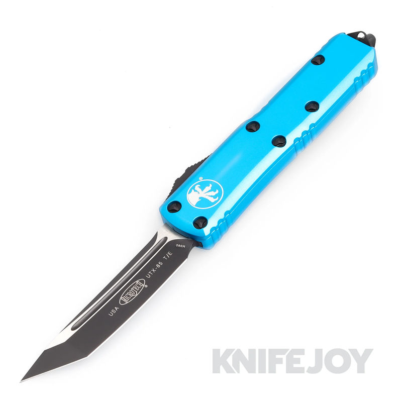 MICROTECH 233-1TQ UTX-85 II OTF Auto Tactical Tanto Black Standard with Turquoise Aluminum Handles