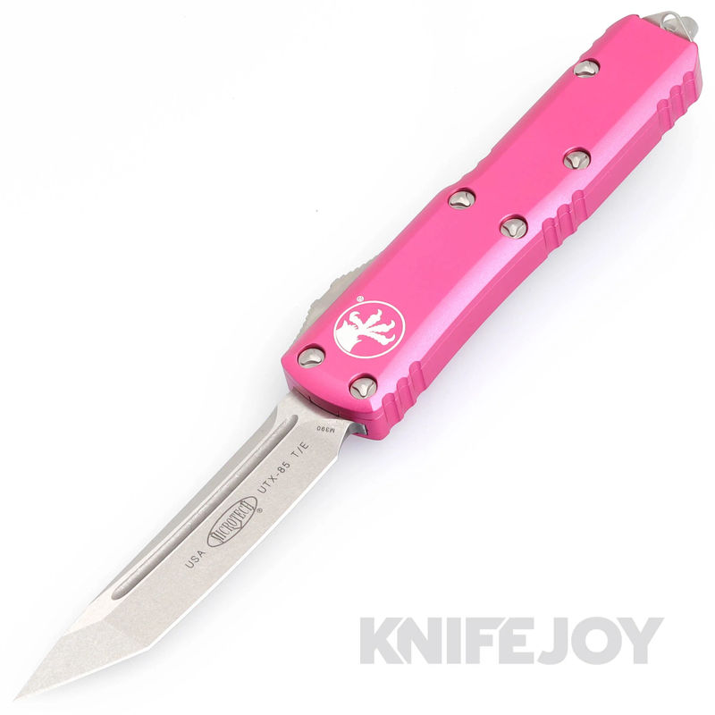 MICROTECH 233-10PK UTX-85 II OTF Auto Tanto Stonewash Standard with Pink Aluminum Handles