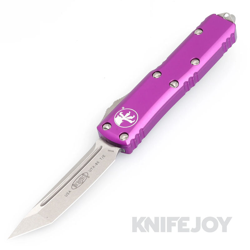 MICROTECH 233-10VI UTX-85 II OTF Auto Tanto Stonewash Standard with Violet Aluminum Handles