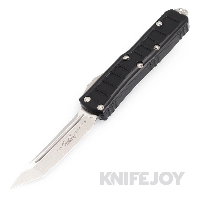 MICROTECH 233II-10S UTX-85 II OTF Auto Signature Series Tanto Stonewash Standard with Black Textured Aluminum Handles