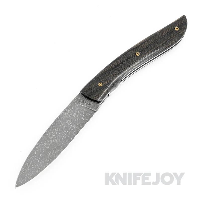 Tim Bernard Neve Custom Frame Lock Knife Dark Stonewash Blade with Walnut Wood Handles