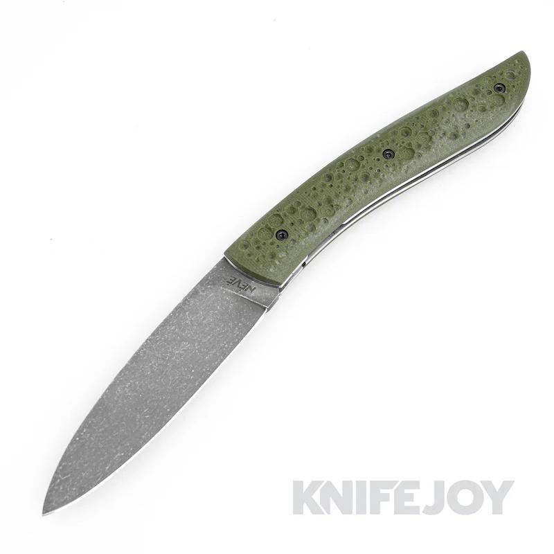 Tim Bernard Neve Custom Frame Lock Knife Stonewash Blade with Green Textured G10 Handles