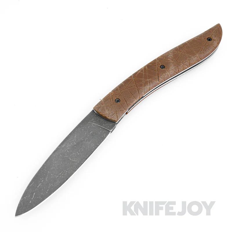 Tim Bernard Neve Custom Frame Lock Knife Stonewash Blade with Brown Textured G10 Handles