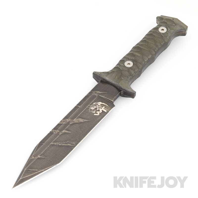 Wander Tactical WT224 Centuria Tenebris Ice Brush D2 Blade with Green Grooved Micarta Handles
