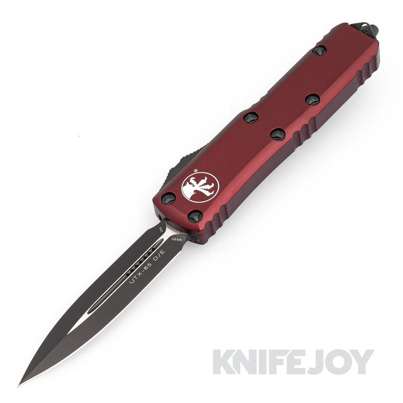 MICROTECH 232-1MR UTX-85 II OTF Auto Double Edge Black Standard Blade with Merlot Red Aluminum Handles