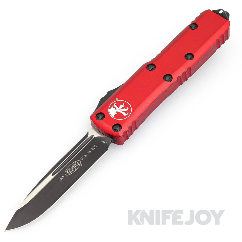 MICROTECH 231-1RD UTX-85 II OTF Auto Single Edge Black Standard Blade with Red Aluminum Handles