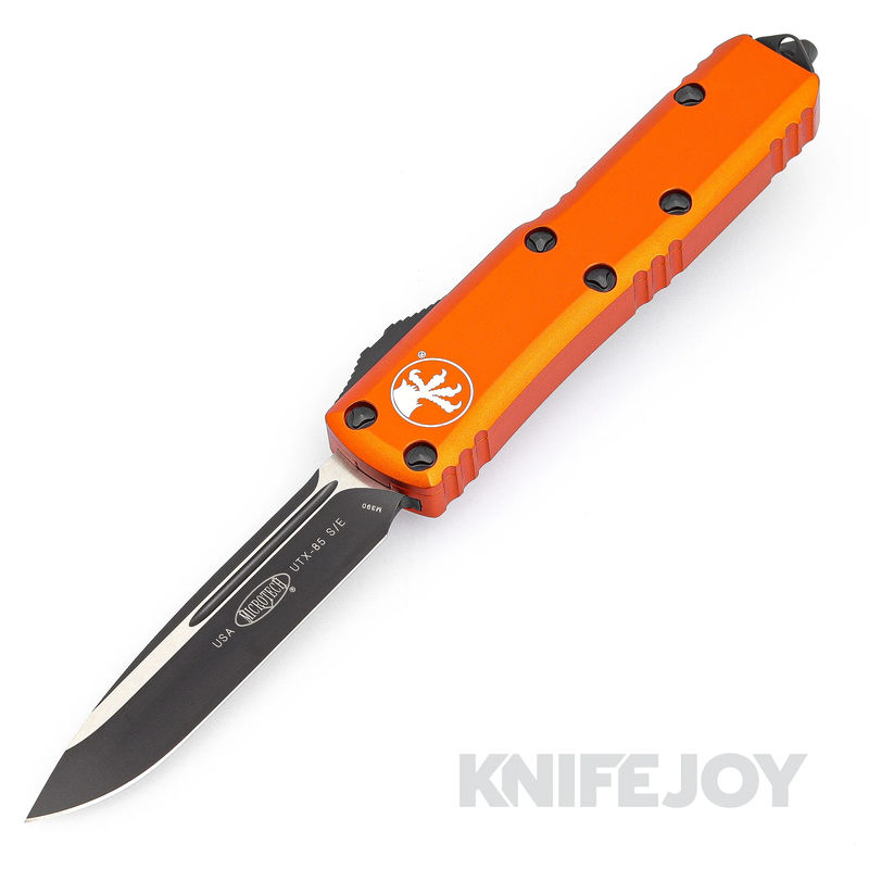 MICROTECH 231-1OR UTX-85 II OTF Auto Single Edge Black Standard Blade with Orange Aluminum Handles