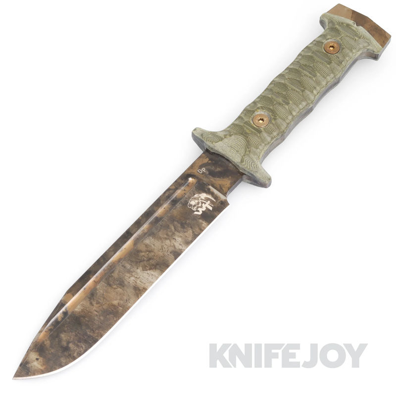 Wander Tactical WTK213 Centuris Marble D2 Blade Finish with Green Grooved Micarta Handles