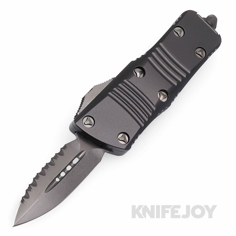 MICROTECH 238-3DLCTSH Troodon-Mini OTF Auto Double Edge Cerakote Shadow DLC Serrated Blade with DLC Hardware/ Black Aluminum Handles